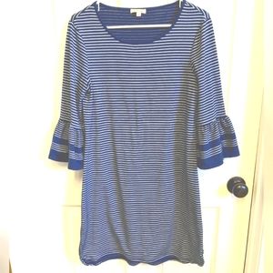 Max Studio Cotton Dress Navy & White Ladies Small Bell sleeves EUC